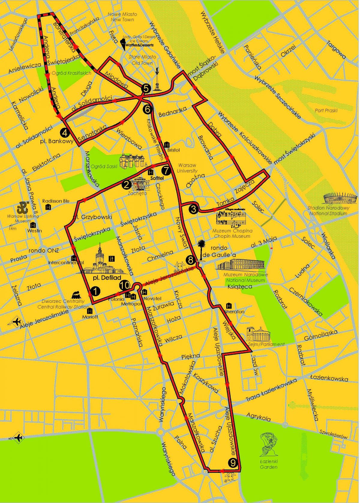 Карта автобусна обиколка на Варшава 