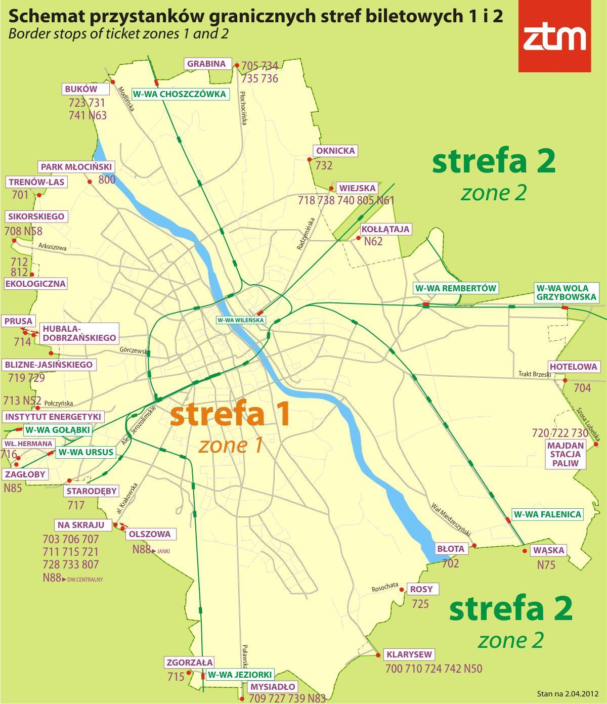 Карта на Варшава зона 1 2 