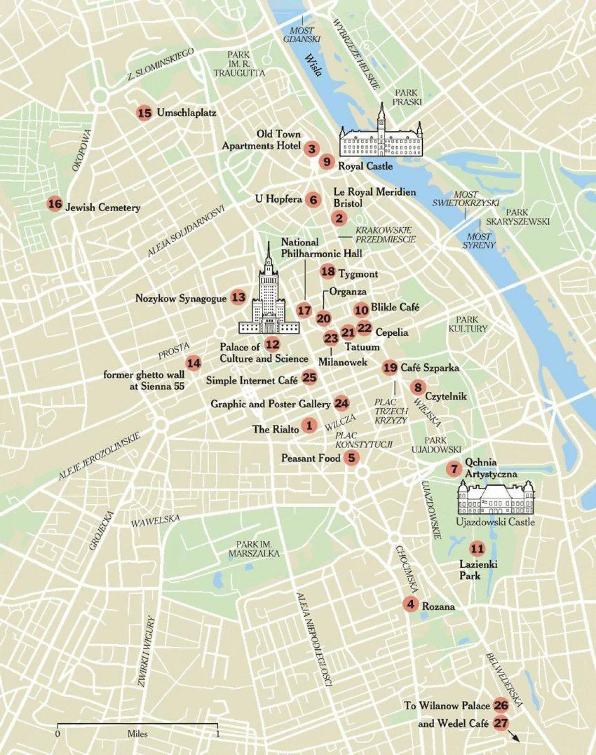 Карта на Варшава пешеходна обиколка на 