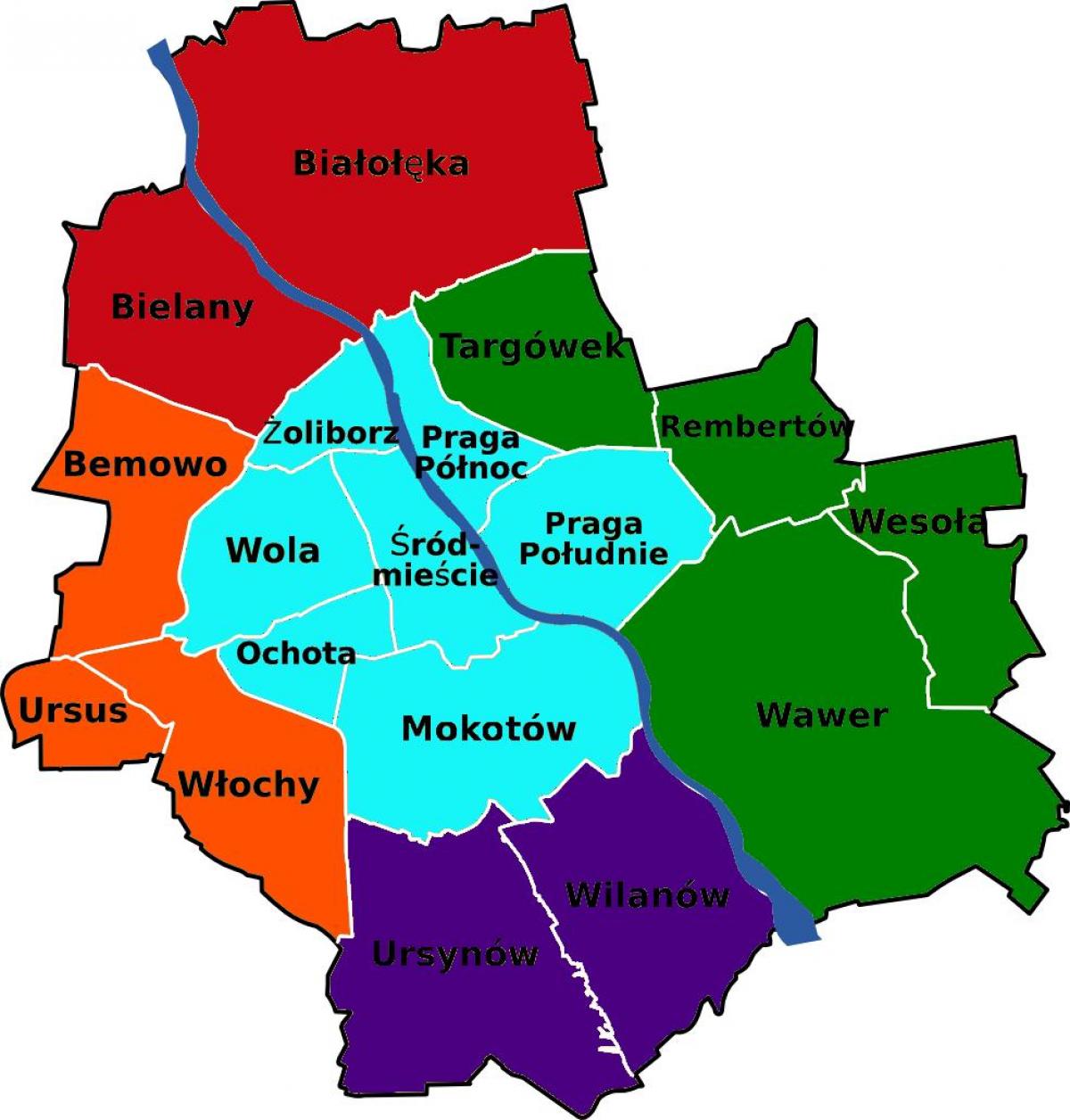 Карта райони на Варшава 