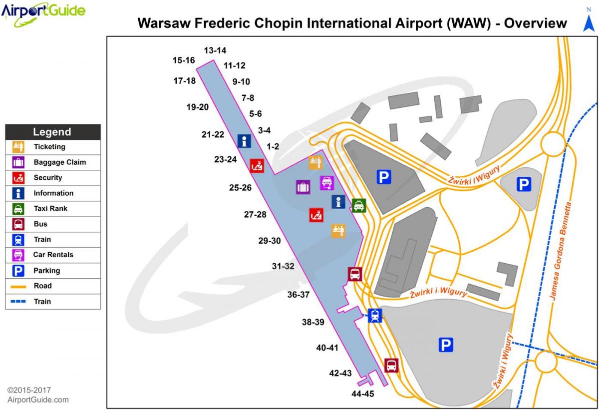 Варшавският летище waw картата