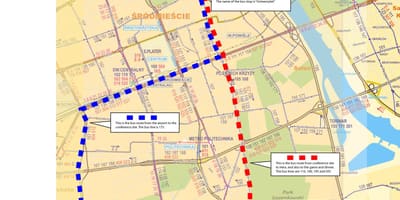 Карта на Варшава автобус 175 маршрут 